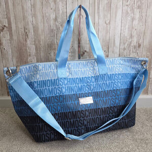 Moschino Blue Black Gradient Logo Duffel Travel Bag